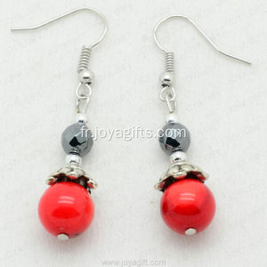 Gros Mode Bijoux Rouge Corail Facettes Rond Hématite Boucle D&#39;oreille